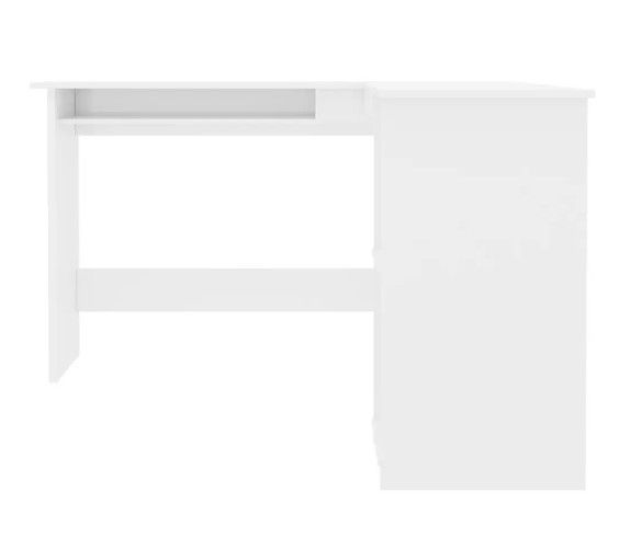 Bureau d'angle 1 tiroir 2 étagères bois blanc brillant Jayden - Photo n°4