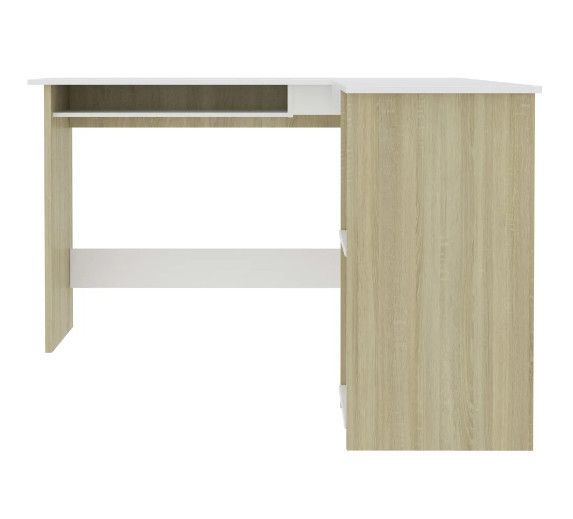 Bureau d'angle 1 tiroir 2 étagères bois blanc et chêne sonoma Jayden - Photo n°4