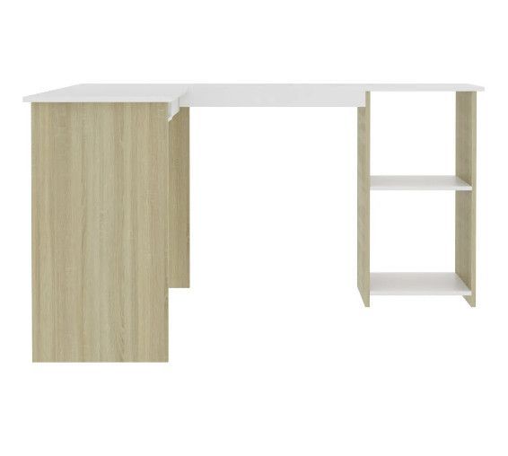 Bureau d'angle 1 tiroir 2 étagères bois blanc et chêne sonoma Jayden - Photo n°5