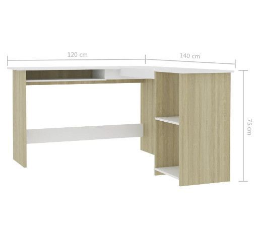 Bureau d'angle 1 tiroir 2 étagères bois blanc et chêne sonoma Jayden - Photo n°6