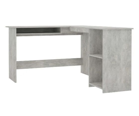 Bureau d'angle 1 tiroir 2 étagères bois gris béton Jayden - Photo n°1