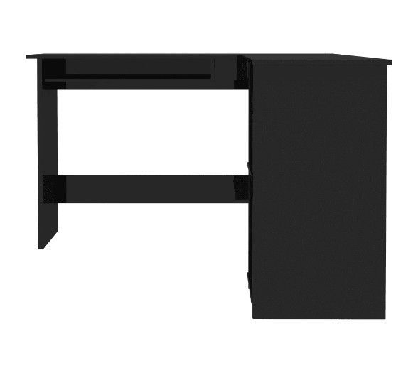 Bureau d'angle 1 tiroir 2 étagères bois noir brillant Jayden - Photo n°4