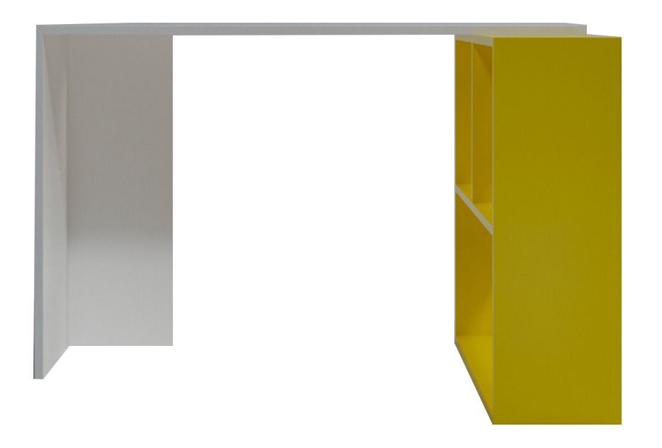 Bureau d'angle avec étagère bois blanc et jaune Kaliopa 120 cm - Photo n°1
