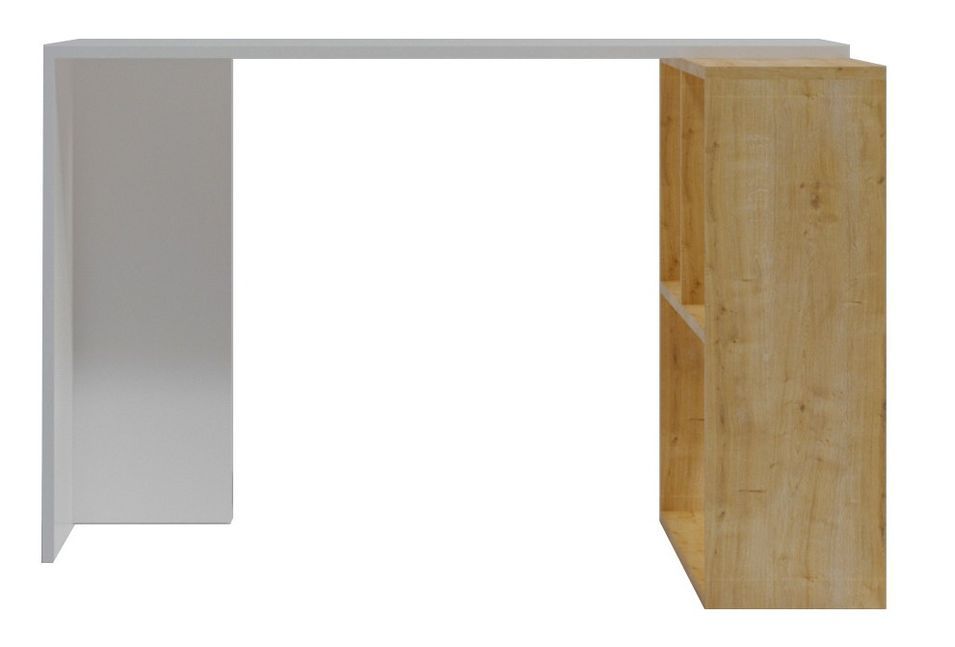 Bureau d'angle avec étagère bois blanc et naturel Kaliopa 120 cm - Photo n°1