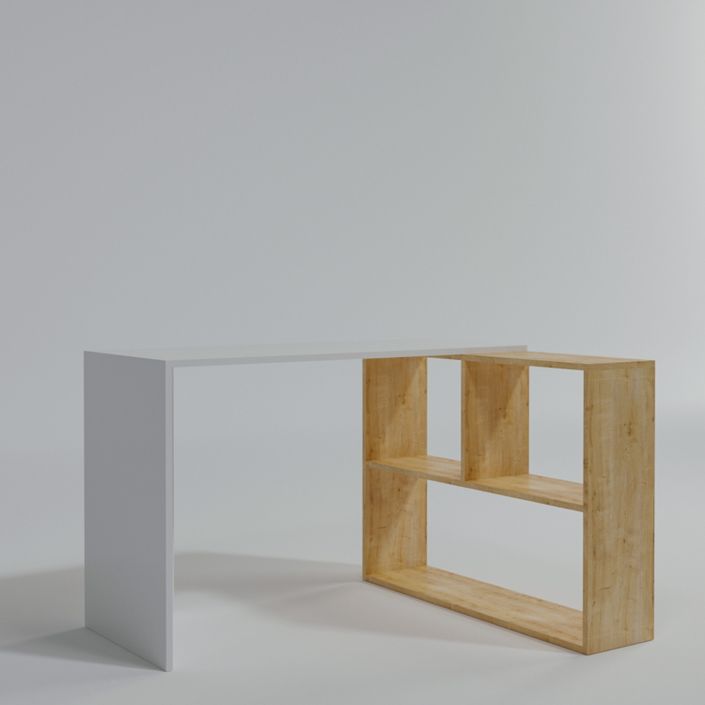 Bureau d'angle avec étagère bois blanc et naturel Kaliopa 120 cm - Photo n°2