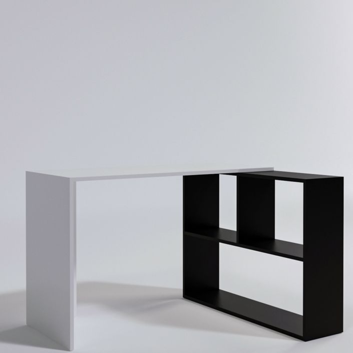 Bureau d'angle avec étagère bois blanc et noir Kaliopa 120 cm - Photo n°5
