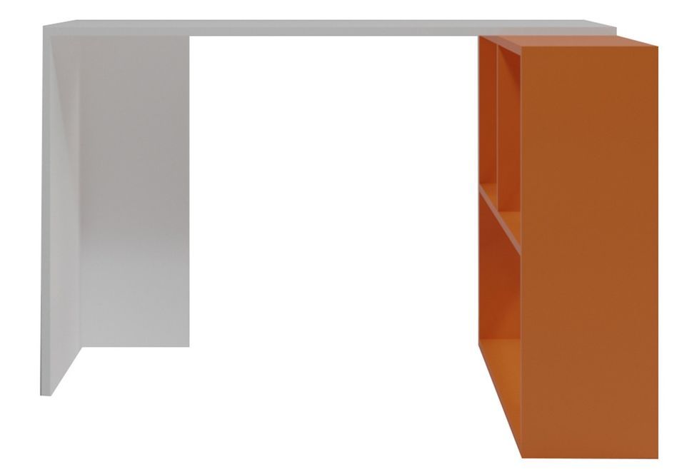 Bureau d'angle avec étagère bois blanc et orange Kaliopa 120 cm - Photo n°1