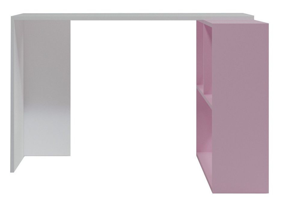 Bureau d'angle avec étagère bois blanc et rose Kaliopa 120 cm - Photo n°1