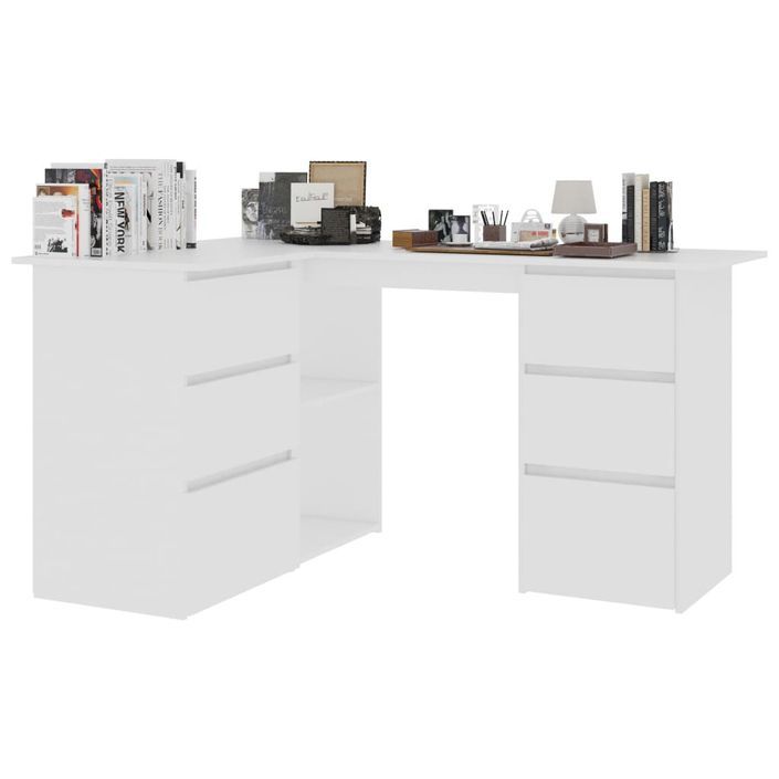 Bureau d'angle Blanc 145x100x76 cm - Photo n°1