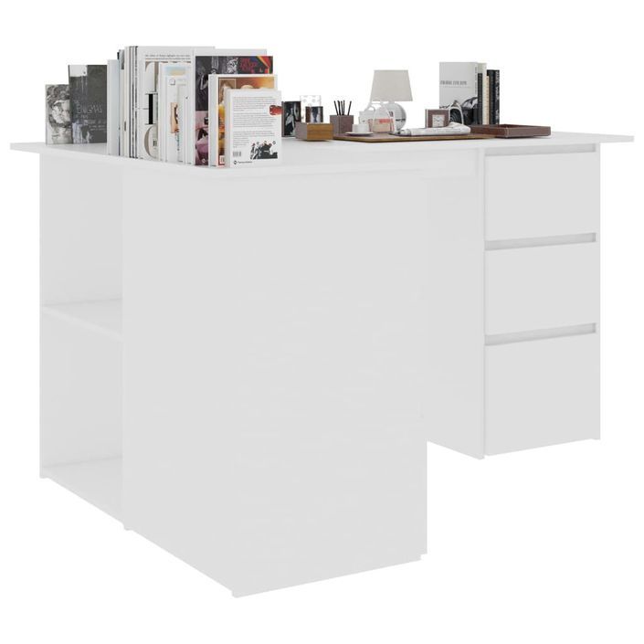 Bureau d'angle Blanc 145x100x76 cm - Photo n°4