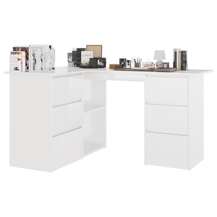 Bureau d'angle Blanc brillant 145x100x76 cm - Photo n°1