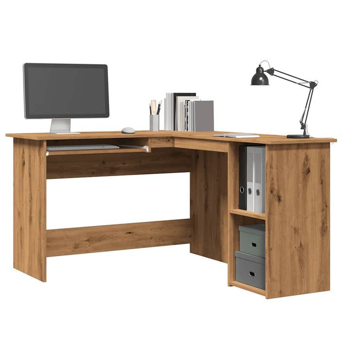 Bureau d'angle chêne artisanal 120x140x75 cm bois d'ingénierie - Photo n°1