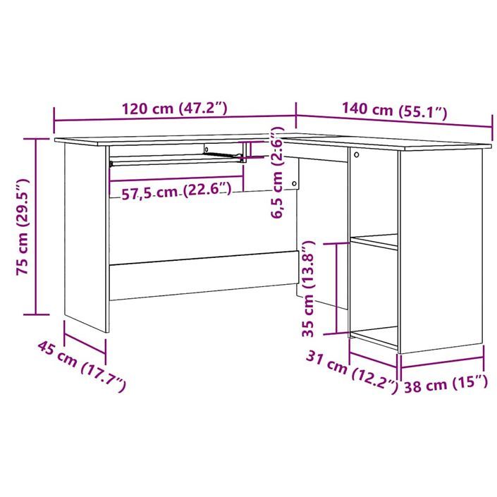 Bureau d'angle chêne artisanal 120x140x75 cm bois d'ingénierie - Photo n°10