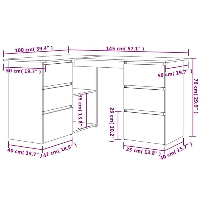 Bureau d'angle chêne artisanal 145x100x76 cm bois d'ingénierie - Photo n°10