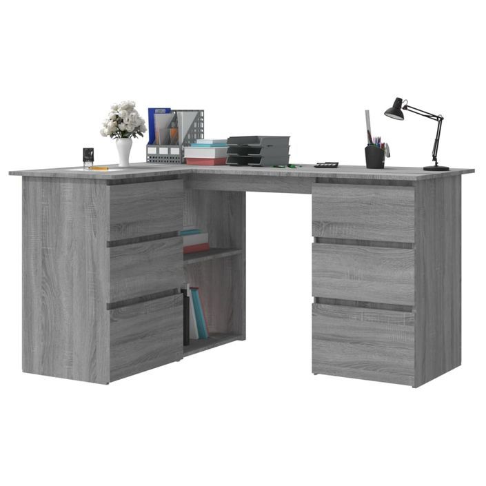 Bureau d'angle Sonoma gris 145x100x76 cm Bois d'ingénierie - Photo n°3