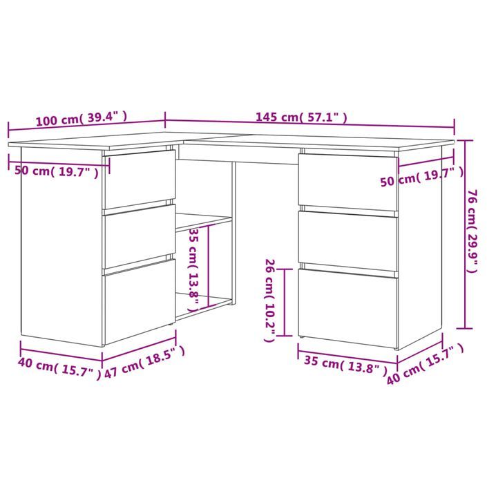 Bureau d'angle Sonoma gris 145x100x76 cm Bois d'ingénierie - Photo n°8