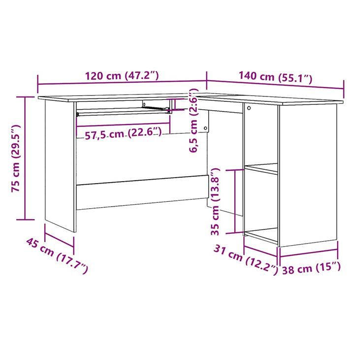 Bureau d'angle vieux bois 120x140x75 cm bois d'ingénierie - Photo n°10