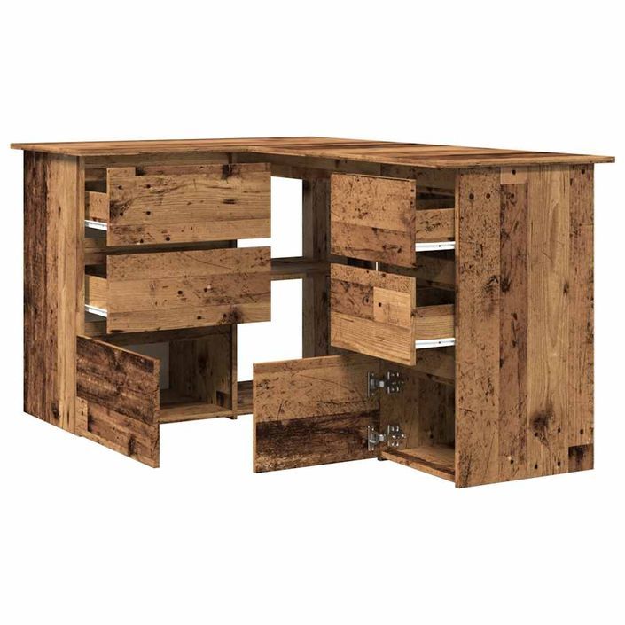 Bureau d'angle vieux bois 145x100x76 cm bois d'ingénierie - Photo n°5