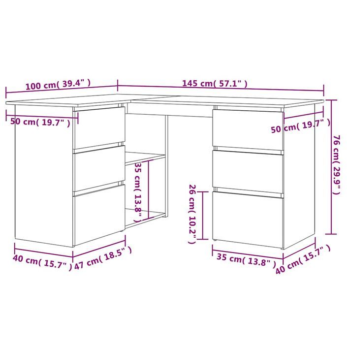 Bureau d'angle vieux bois 145x100x76 cm bois d'ingénierie - Photo n°10