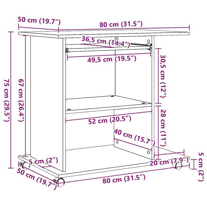 Bureau d'ordinateur chêne artisanal 80x50x75 cm bois ingénierie - Photo n°10