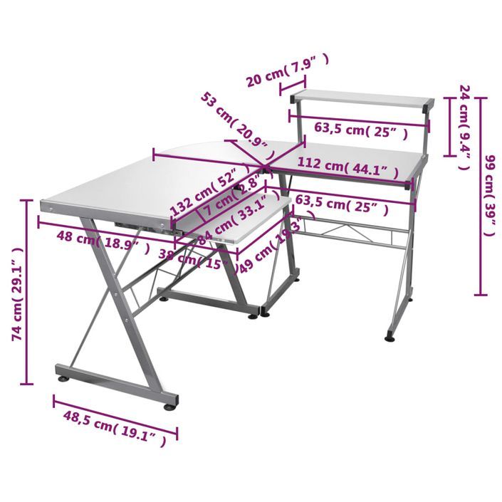 Bureau d'ordinateur d'angle Blanc 132x112x99 cm Bois ingénierie - Photo n°6