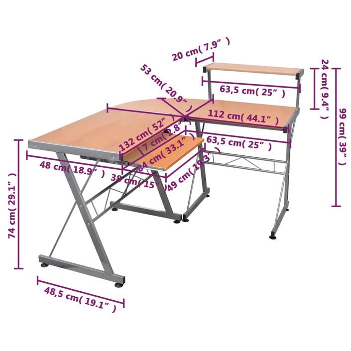 Bureau d'ordinateur d'angle Marron 132x112x99cm Bois ingénierie - Photo n°6