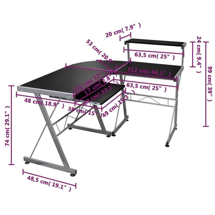 Bureau d'ordinateur d'angle Noir 132x112x99cm Bois d'ingénierie - Photo n°6