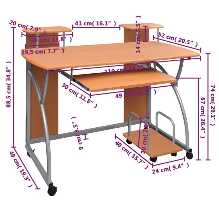 Bureau d'ordinateur Marron 110x52x88,5 cm Bois d’ingénierie - Photo n°5