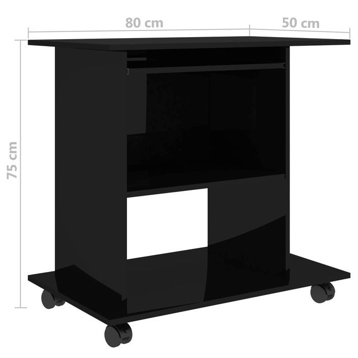 Bureau d'ordinateur Noir brillant 80x50x75 cm - Photo n°6