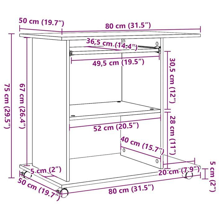 Bureau d'ordinateur vieux bois 80x50x75 cm bois d'ingénierie - Photo n°10