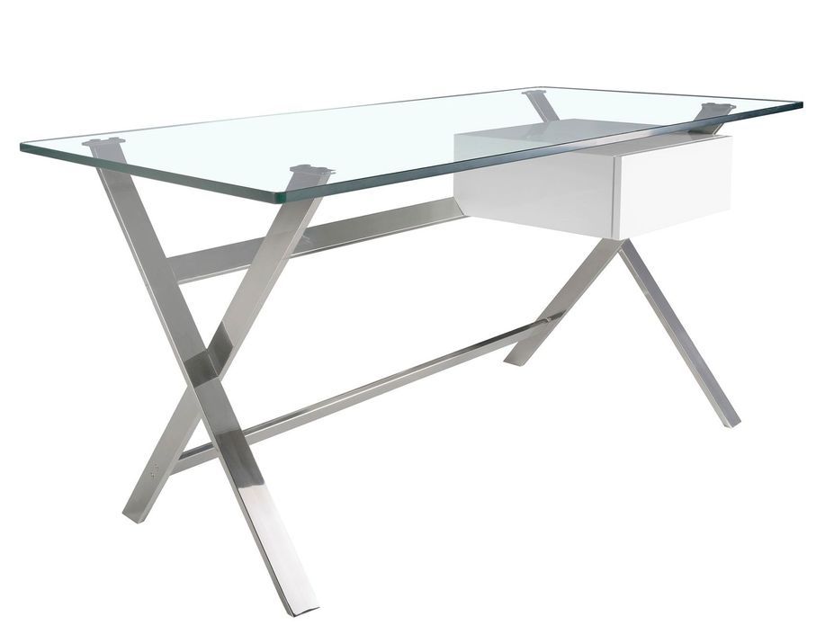 Bureau design Kadora 145 cm - Laque blanc et acier chromé - Photo n°1