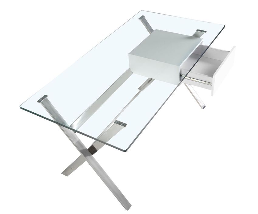 Bureau design Kadora 145 cm - Laque blanc et acier chromé - Photo n°3