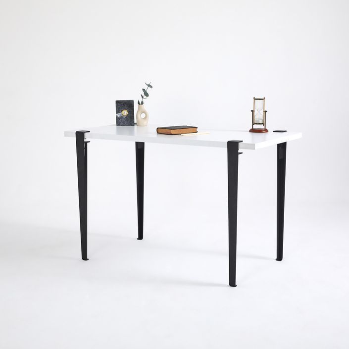 Bureau elegant bois blanc et acier noir Brika 120 cm - Photo n°3
