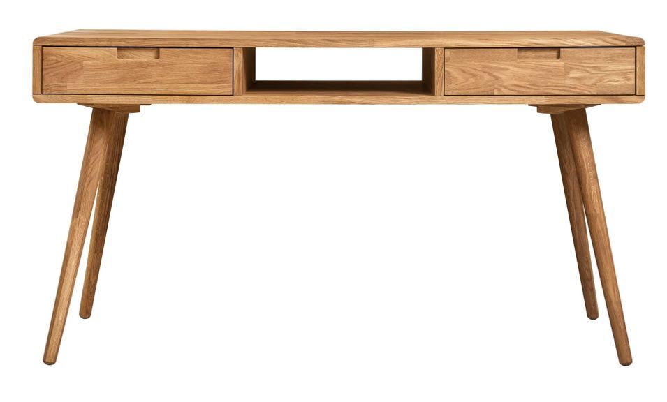 Bureau en bois de chêne massif avec 2 tiroirs Kundy 140 cm - Photo n°1