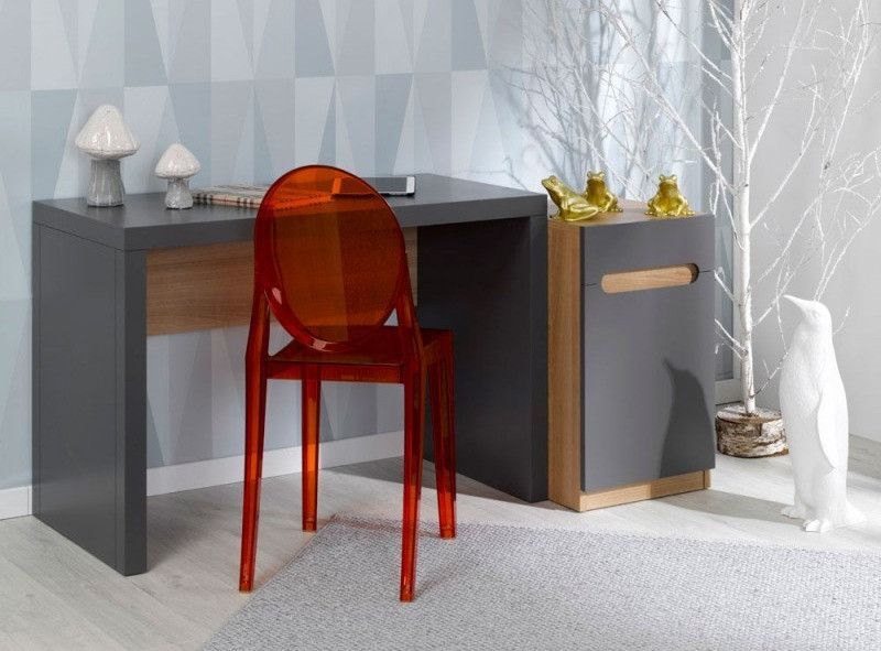 Bureau enfant avec caisson anthracite et bois clair Milo - Photo n°2