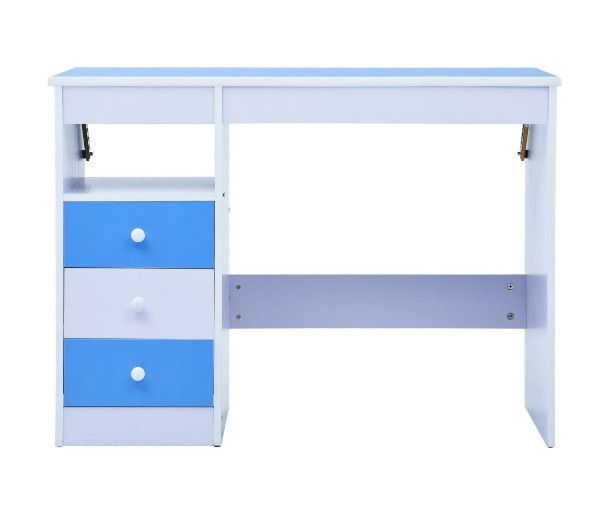 Bureau enfant inclinable 3 tiroirs bois bleu et blanc Sunny - Photo n°4