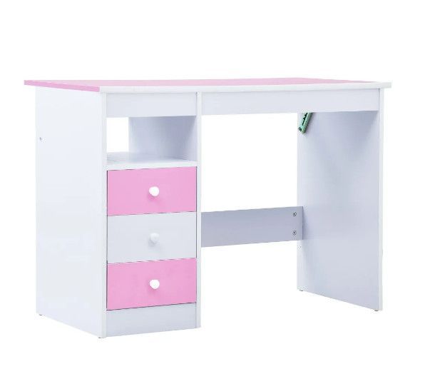 Bureau enfant inclinable 3 tiroirs bois rose et blanc Sunny - Photo n°3