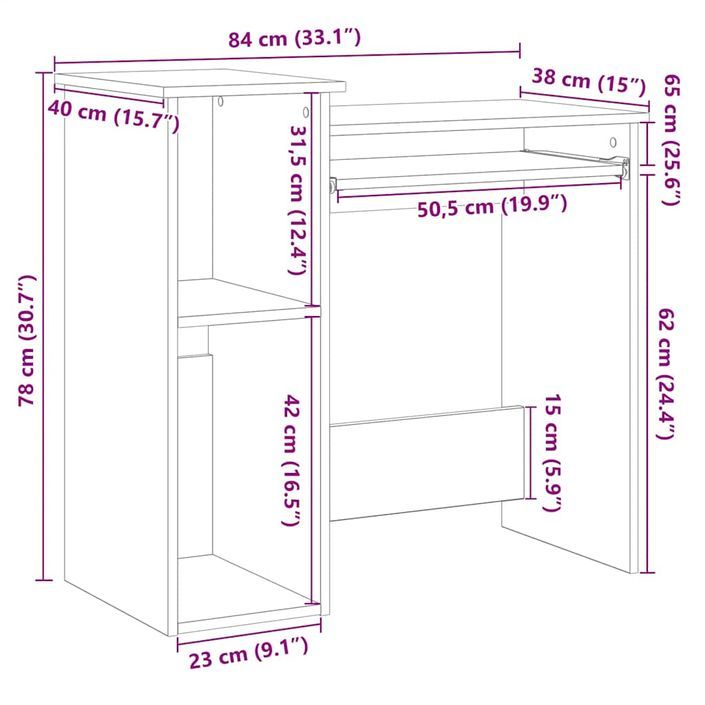 Bureau et étagères chêne marron 84x40x78 cm bois d'ingénierie - Photo n°10