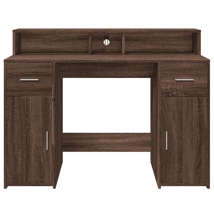 Bureau et lumières LED chêne marron bois d'ingénierie - Photo n°6