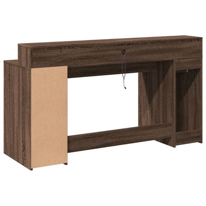 Bureau et lumières LED chêne marron bois d'ingénierie - Photo n°8