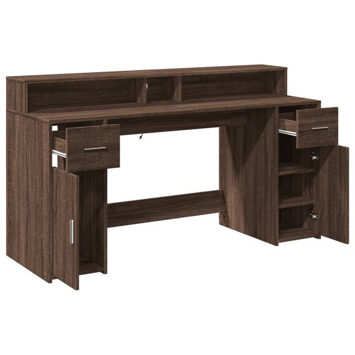 Bureau et lumières LED chêne marron bois d'ingénierie - Photo n°9