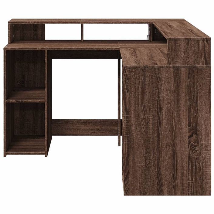 Bureau et lumières LED chêne marron bois d'ingénierie - Photo n°6