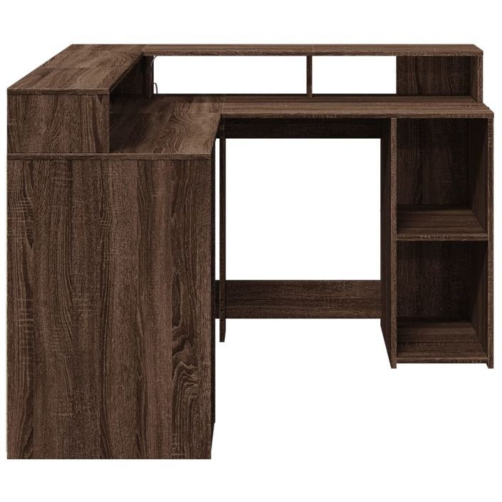 Bureau et lumières LED chêne marron bois d'ingénierie - Photo n°7