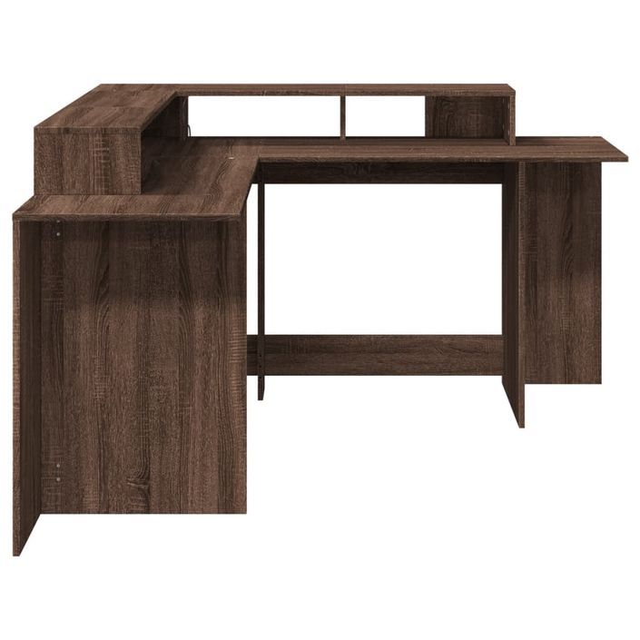 Bureau et lumières LED chêne marron bois d'ingénierie - Photo n°7