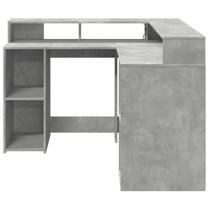 Bureau et lumières LED gris béton 130x130x91cm bois ingénierie - Photo n°6