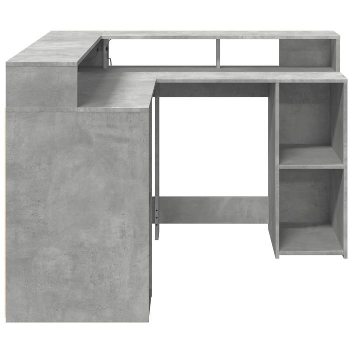 Bureau et lumières LED gris béton 130x130x91cm bois ingénierie - Photo n°7