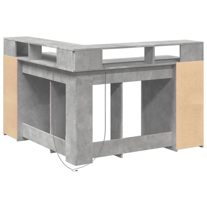 Bureau et lumières LED gris béton 130x130x91cm bois ingénierie - Photo n°8