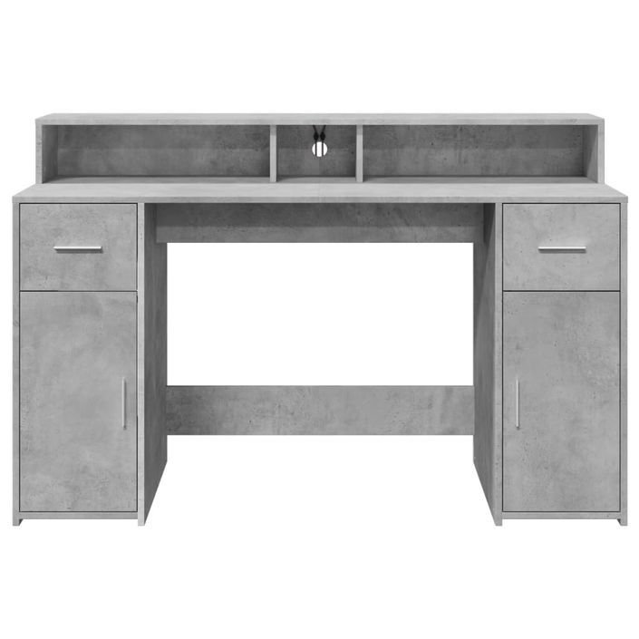 Bureau et lumières LED gris béton 140x55x91cm bois d'ingénierie - Photo n°6