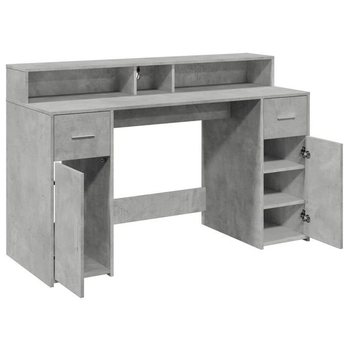 Bureau et lumières LED gris béton 140x55x91cm bois d'ingénierie - Photo n°9