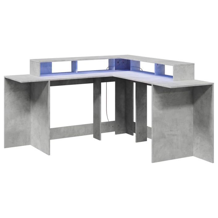 Bureau et lumières LED gris béton 152x152x91cm bois ingénierie - Photo n°3